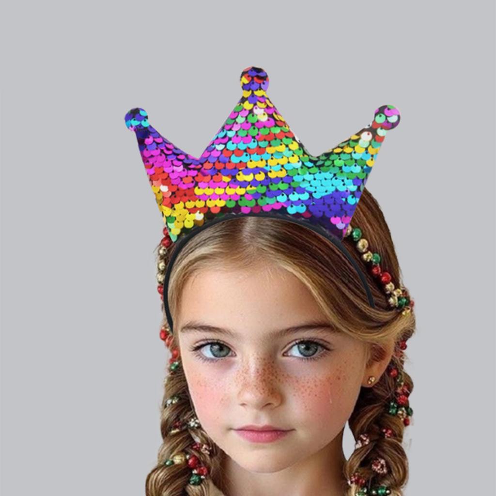 Sparkling Sequins Crown Hairband For Girl Birthday Party Glittering Headwear Toddler Birthday Party Hair Accessory