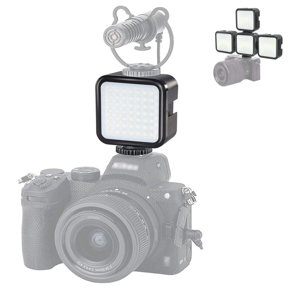 

64 5W Dimmable LED Video Light with 3 Cold Shoe Thread for and Other DSLR Cameras Mounts, 1/4 Canon, Sony, чорний