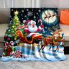 1PC Santa with Sleigh and Reindeer Pattern Blanket Flannel Material Soft Warm for All Seasons,For Home Outdoor Camping Picnics