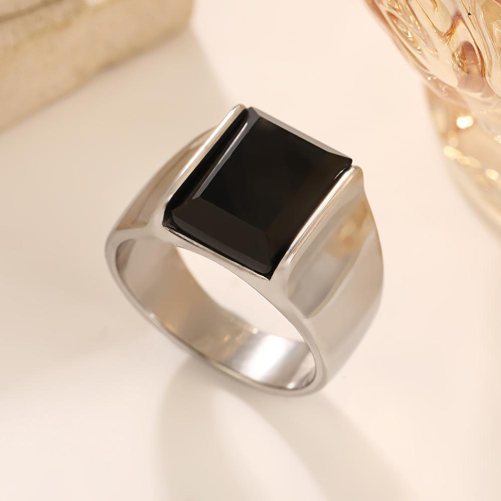 

Black Stone Square Stainless Steel Men s Ring Minimalist Trendy Signet Rings Luxury Zircon Gift Wholesale 7