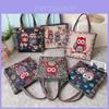 Canvas Embroidered Owl Tote Bag With Zipper Closure For Daily Use