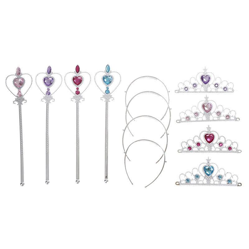 1 Set  Girls Tiara Crown Princess Crown + Magic Wand Girls Hair Accessories