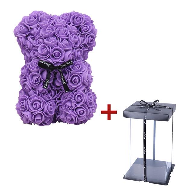 

25 см медведь из роз - подарок на День матери или День святого Валентина, вечный цветочный сувенир фиолетовый