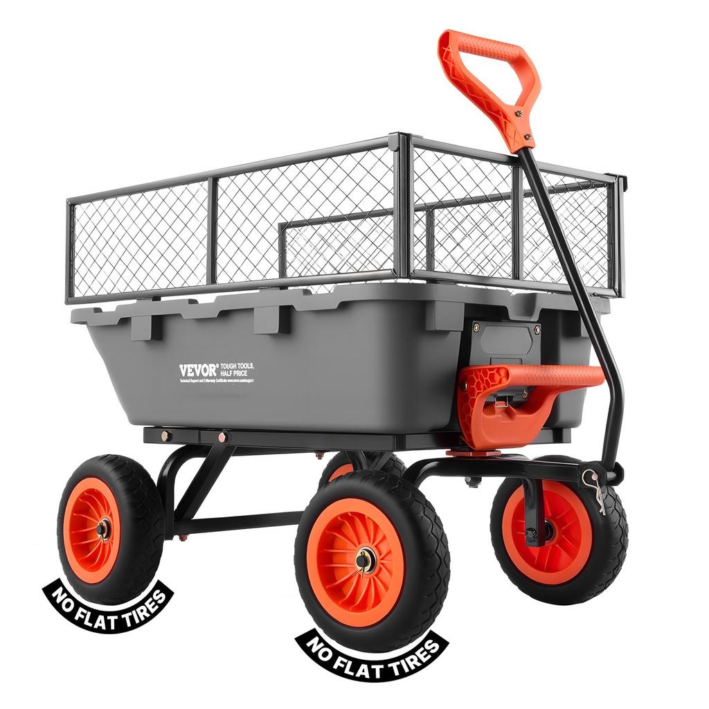 VEVOR Garden Dump Cart, 362 Kg Poly Dump Cart, Garden Carts Dumps Wagon with Storage Fence, 90 Degrees Quick-Dumps Mechanism