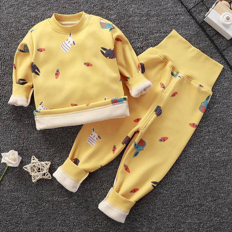 Baby-Unterwäscheset aus Samt mit hoher Taille: Jungen & Mädchen Pyjamas mit Bauchschutz für Herbst-Winter