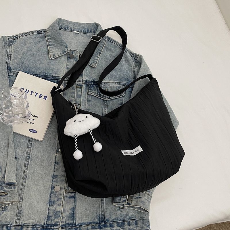 

Summer Canvas Bag Women s 2025 New Arrival Easiest for Match Student Shoulder Messenger Bag Korean Style Large Capacity Commuter Tote Black without pendant