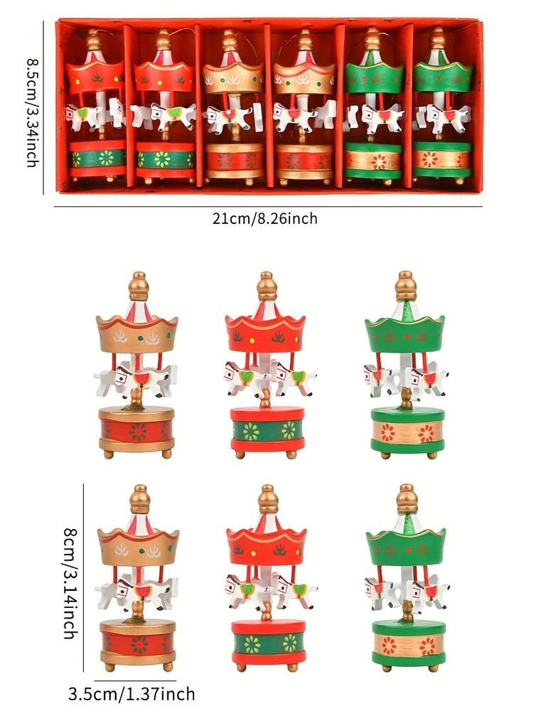 6pcs Festive Christmas Wooden Rotating Carousel Ornaments  Classic Fairy Tale Style, Perfect for Christmas Tree Decoration, Christmas Decorations