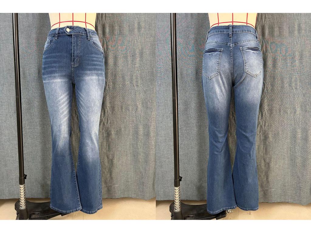 Women's Versatile Dark Blue Casual Denim Jeans, Micro-Flare, Elastic Mid-Waist, European & American Style, All-Season 2026