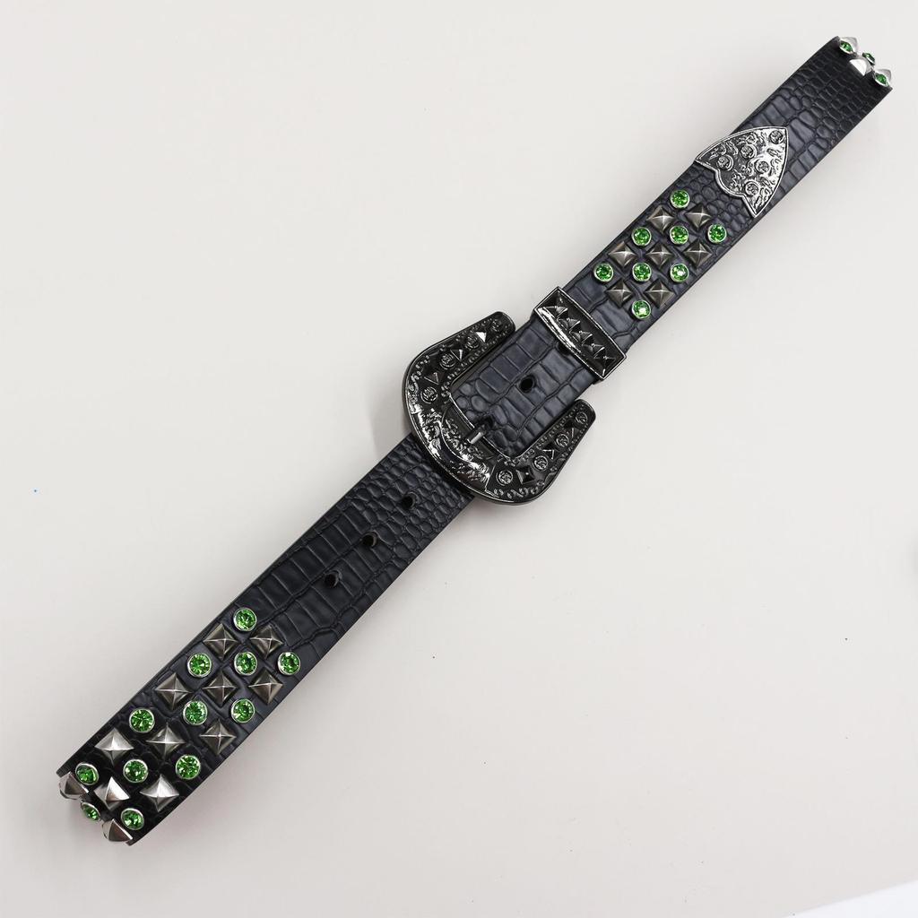 High-End Rhinestone Rivet Leather Belt - Women's Punk Hip Hop Rock Y2K Fashion Accessory