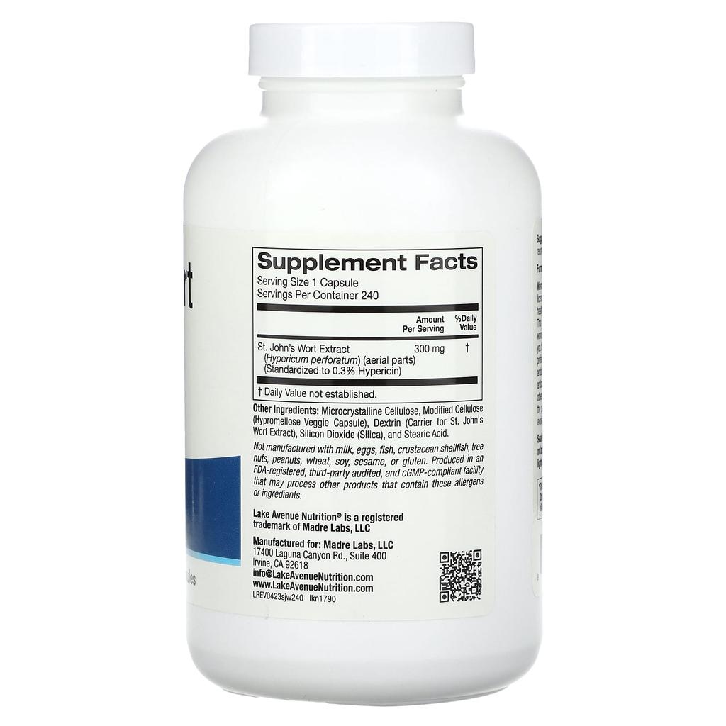 St. John's Wort Extract, 300Mg, 240 Veggie Capsules