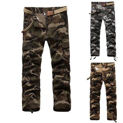 Pantalones Cargo de Hombre de Corte Ajustado con Múltiples Bolsillos, Camuflaje Verde Militar, Pantalones Casuales Resistentes al Desgaste y Versátiles