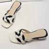 Fashion Summer New Square Head Light Mouth Color Knitting Anti-slip Wear-resistant Slippers Temperament Heel Sandals