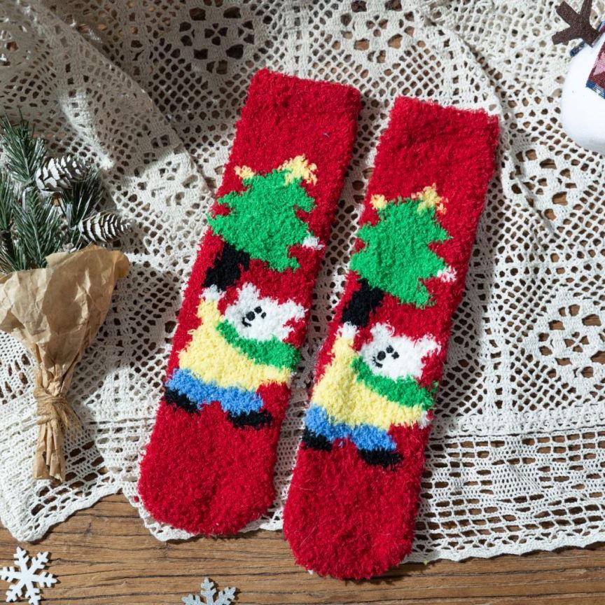 2024 Autumn/Winter Kids' Coral Fleece Christmas Embroidered Warm Cartoon Floor Socks