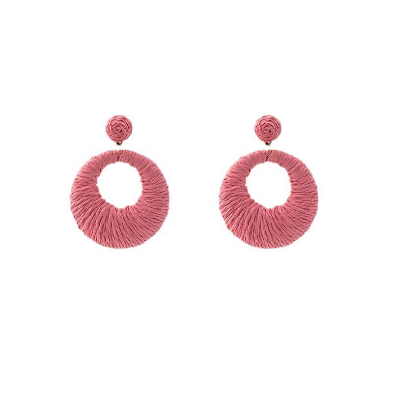 Bohemian Urlaubsstil Runde Ohrringe Damen, Bunte Raffia Gewebte Hohl-Ohrringe Übertriebene Ohrringe