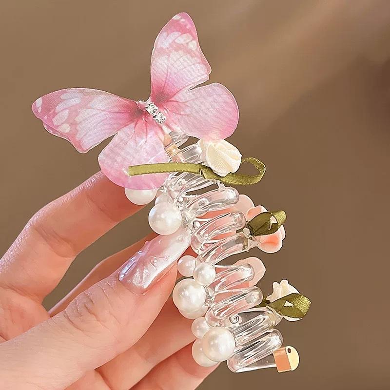 Netzstoff Schmetterling Haargummi für Mädchen Niedliches rundes Perlen- & Blumendesign Haargummi Perfekt für den Alltag & Party