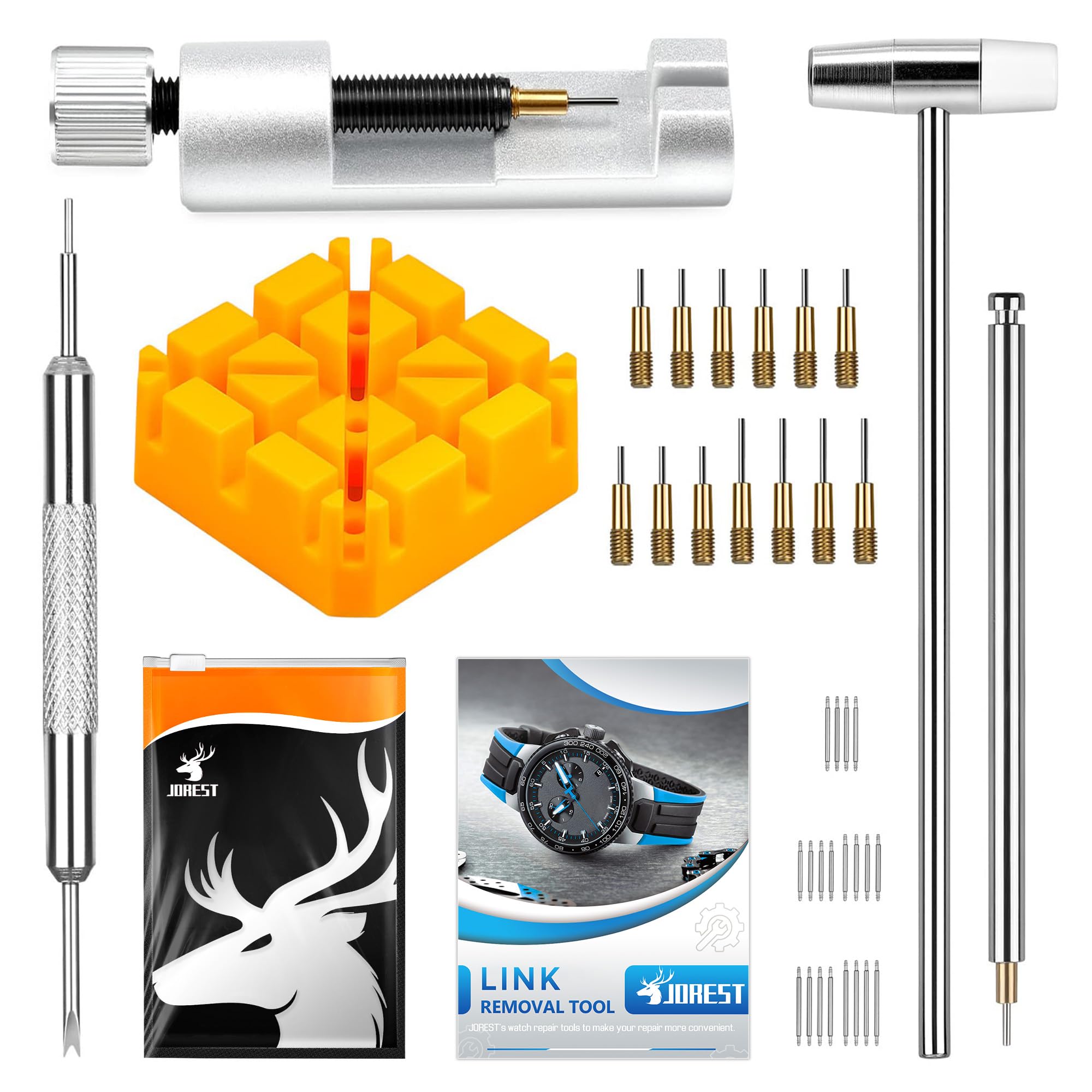 

JOREST Watch Strap Adjustment Tool Kit, Watch Strap Replacement Tool, Spring Bar Remover, Watch Pin Puller, Instruction Manual, 20 Spring Bars, 13