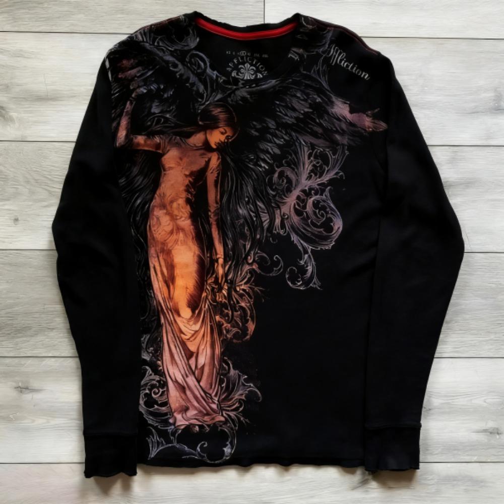

Spring European Style Printing Long Sleeved T-shirt Fashion Round Neck Oversized T-shirt Gothic Men Casual Tops Women Streetwear S