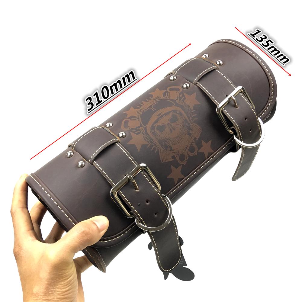 Motorcycle Fork Bag Leather Cruiser Tool Roll Barrel Bag Fork Barrel Shape Handlebar Black Saddlebags Storage