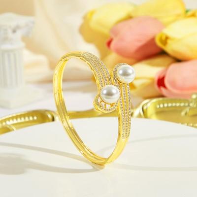 CMM Retro Aristocratic Ethnic Jewelry Golden Zircon Bracelet Charm Artificial Pearl Banquet Party Wedding Women's Jewelry Accessories