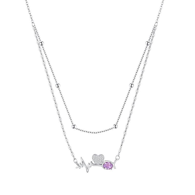 

Wind natural crystal stone temperament sense crystal heart beating collarbone chain s925 sterling silver heartbeat necklace women s fashion gift 925 silver