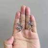 Gothic Sliver Color Stainless Steel Bowknot Nail-cross Moth Skull Head Asymmetric Dangle Earrings for Women Halloween Jewelry