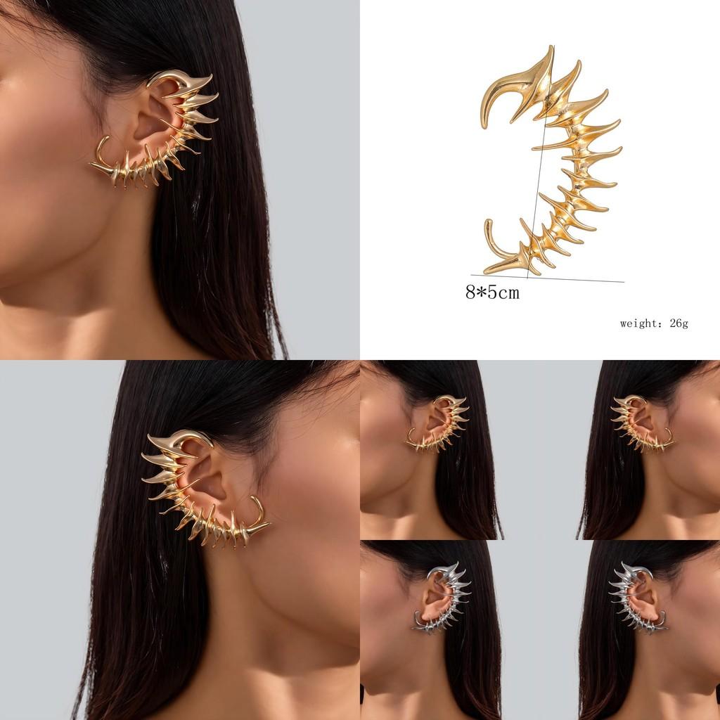 Punk Alloy Geometric Earrings No Piercing For Women Spring 2024 Fashion Jewelry
