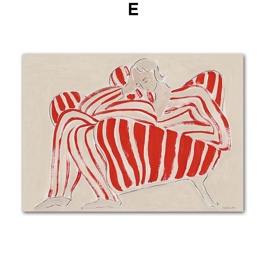 Abstract Figure Lines Stripe Girl Colorful Wall Art Canvas Painting Posters And Prints Hotel Bar Pictures For Living Room Decor