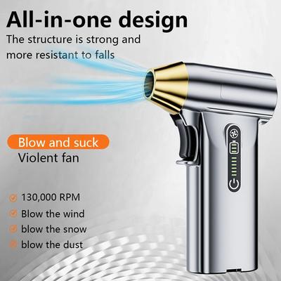 130000 RPM Portable Turbine Fan - Handheld Cooling, Dust & Snow Removal, Rechargeable Lithium Battery, Ideal for BBQ, Portable Fan