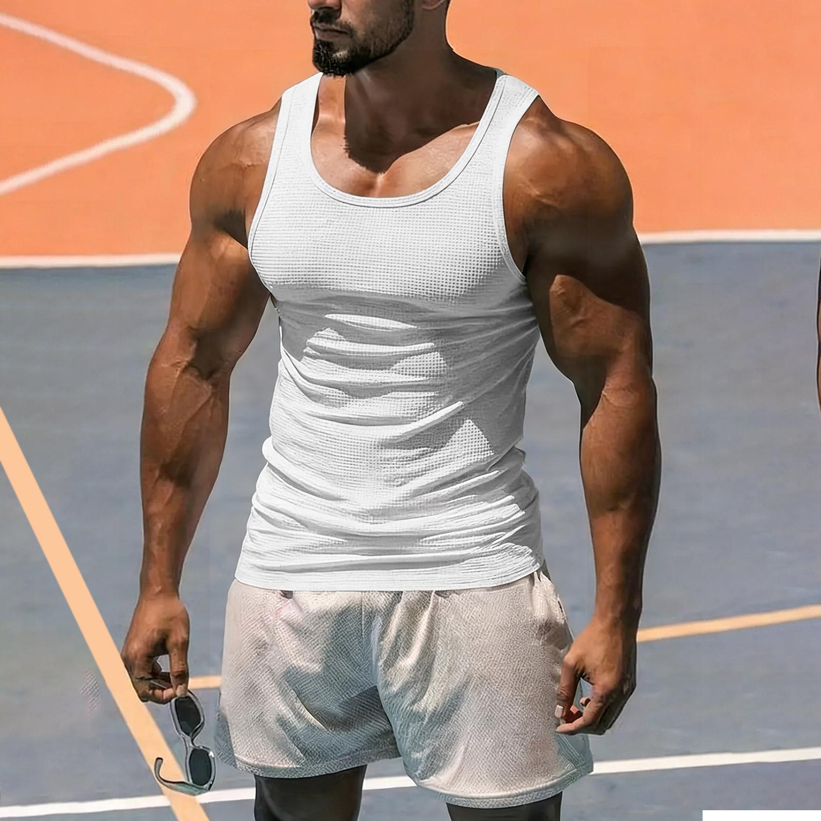 

Men s Ribbed Tank Top Sleeveless Athletic Shirt Lightweight Breathable Muscle Fit Undershirt for Training Gym Workout Running Sports L білий