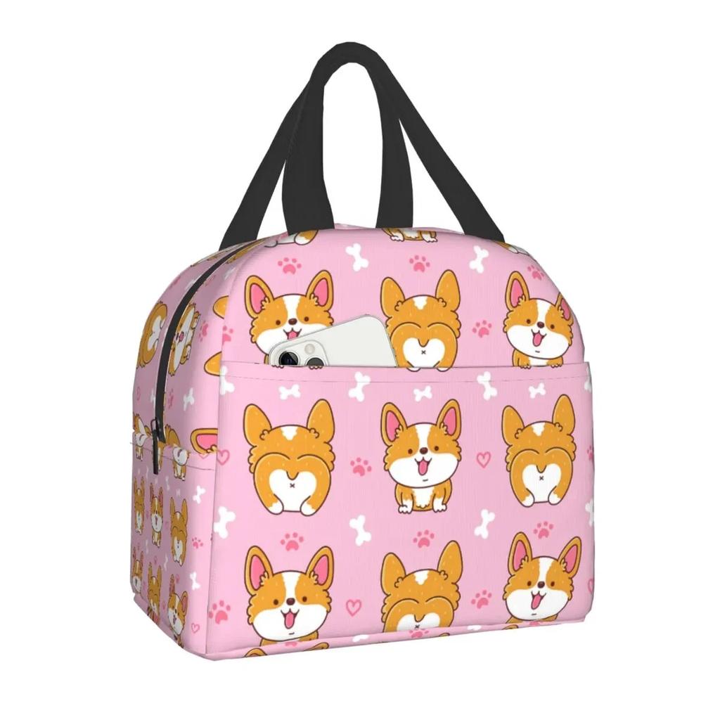Roztomilé veselé Corgi přenosné krabičky na oběd Vodotěsná termotaška chladicí Izolovaná taška na oběd s motivem velšského Corgi pro ženy do školy do práce