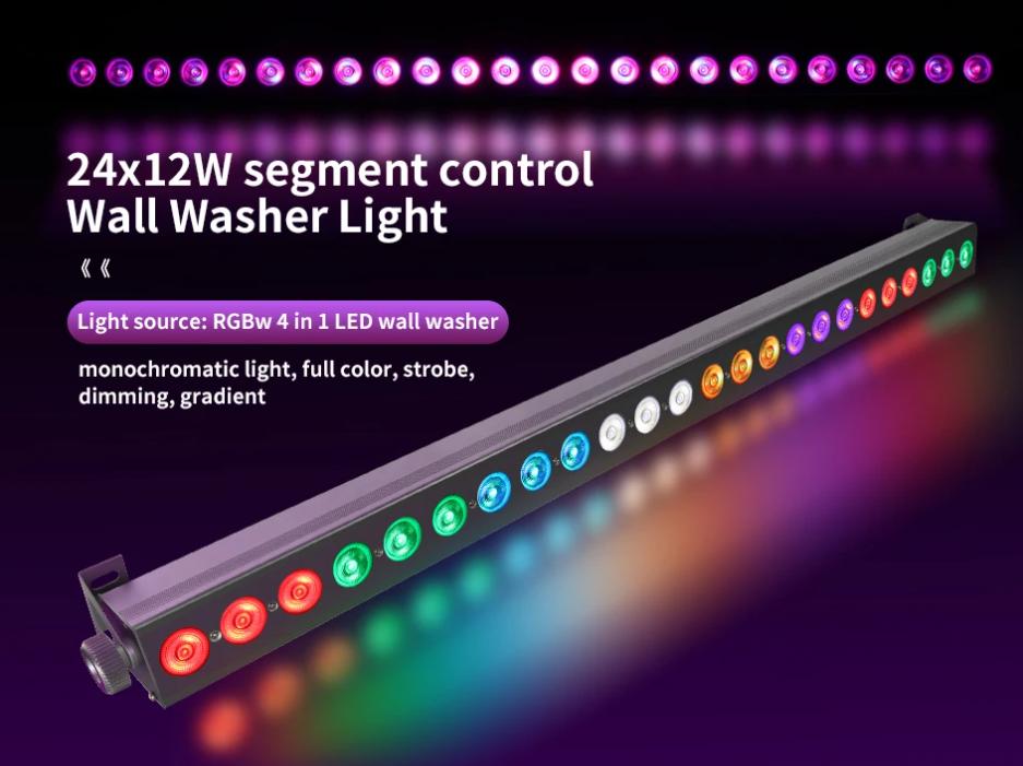24x12W RGBWAUV 6in1 LED Wall Washer DMX Control LED Strip Light 25 Degree Lens Angle Professional Stage Party DJ Disco Equipment