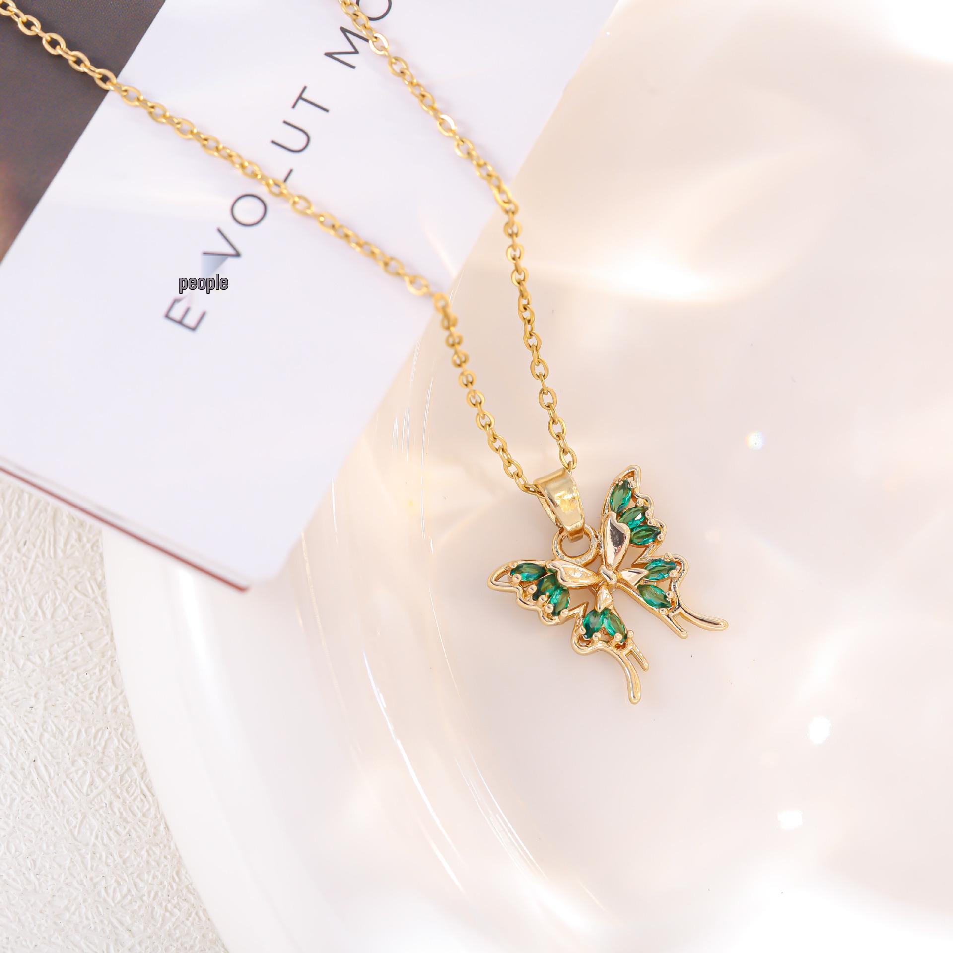 Colorful Zircon Butterfly Necklace: Trendy European  Korean Design for Women