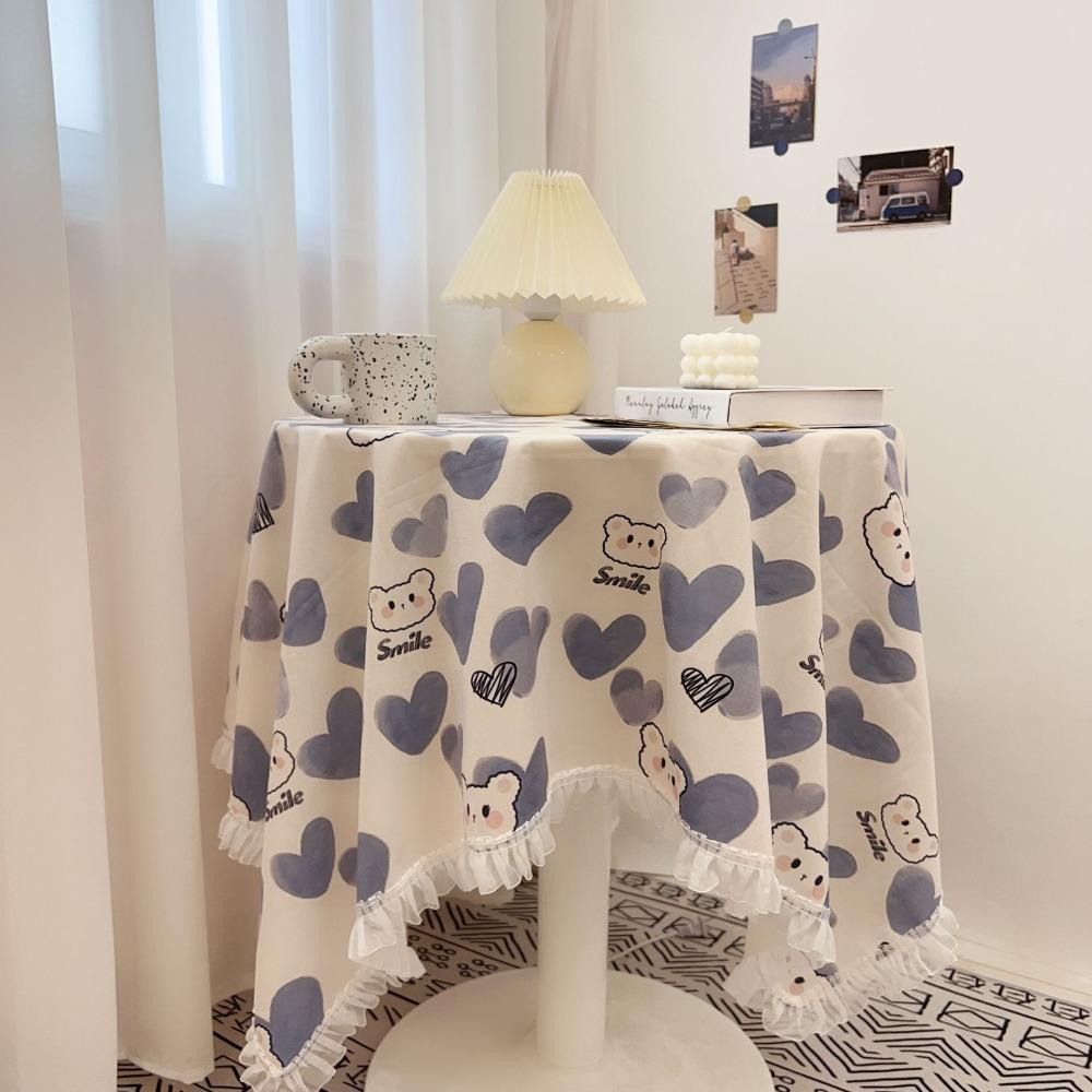 Hot Girl Heart Lace Side Tablecloth Floral Cartoon Round Table Mat Multi Functional 140*140CM Decorative Fabric Home Decoration