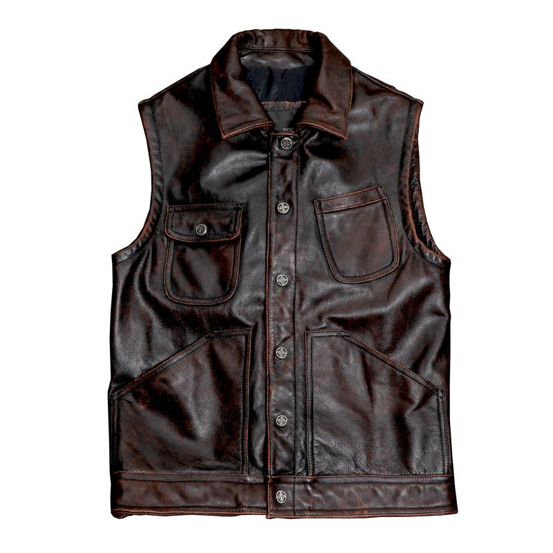 Herren Echte Lederweste Kurze Ärmellose Jacke Slim Fit Weste Herbstmode