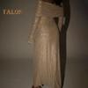 Lady Evening Dress Bateau Neckline Off Shoulder Long Sleeves Shimmering Sequin Bronzing Strapless Bodycon Prom Cocktail Party Maxi Dress