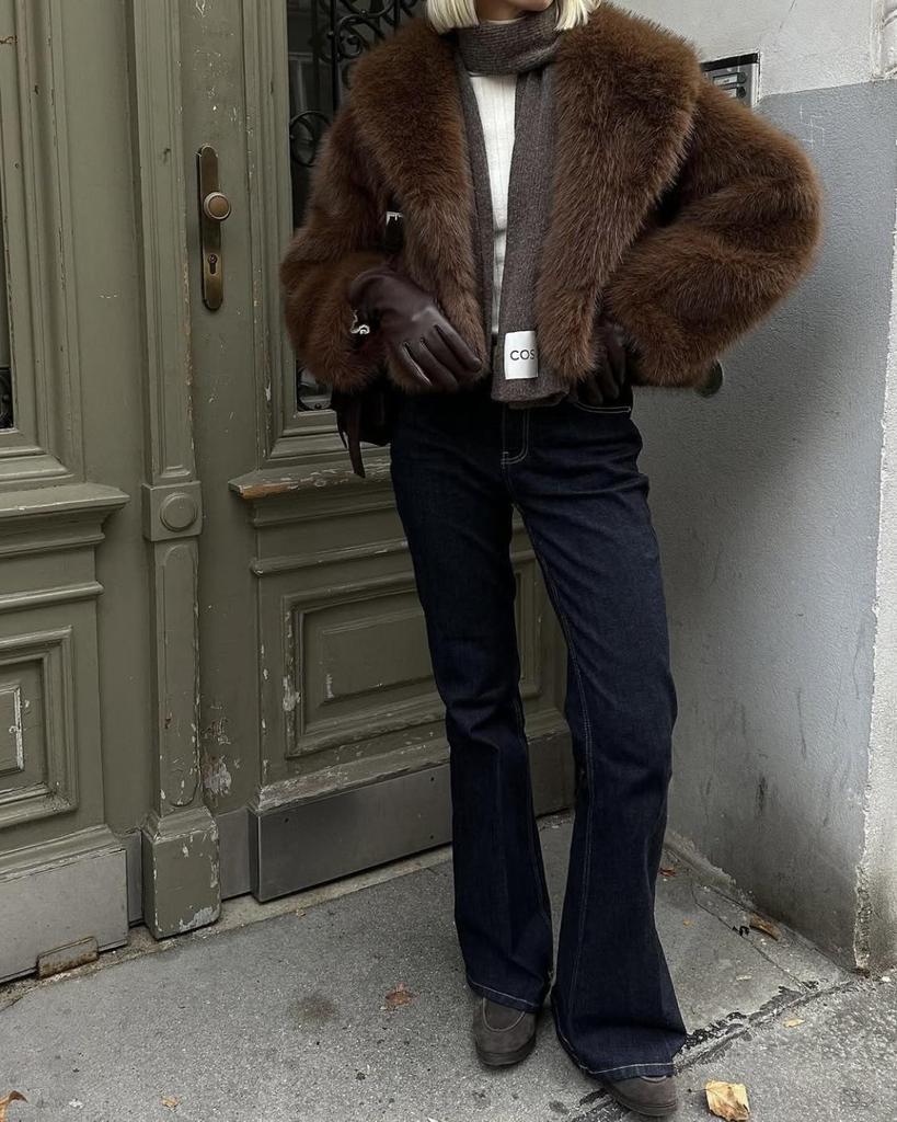 Vintage-Style Eco-Friendly Faux Fur Short Jacket In Brown - European & American Winter Women's Fashion