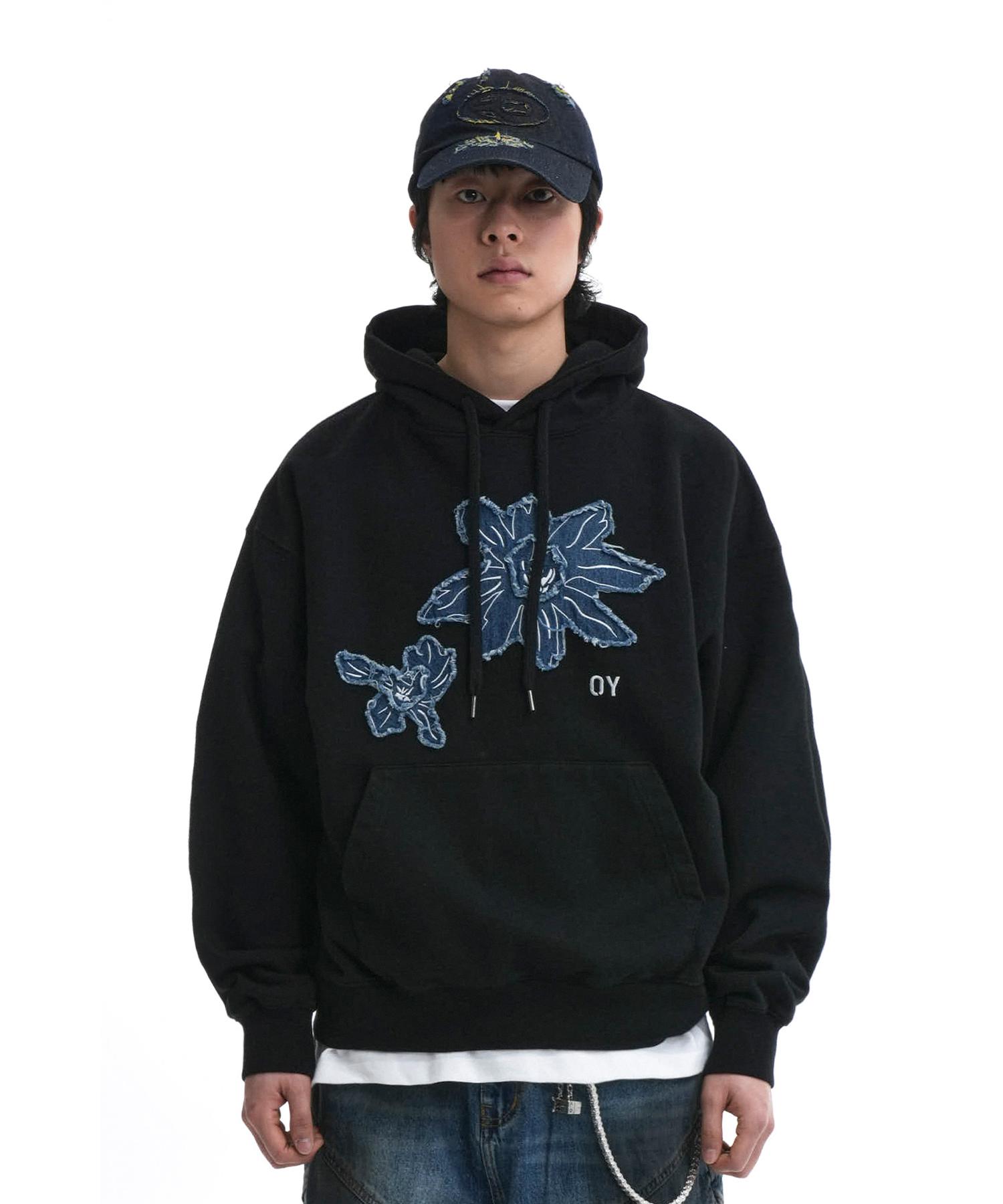 Oy Denim Flower Patch Hoodie-Black 1 Size