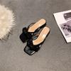 Fashion Shoes Square heel Rubber Flip Flops Woman's Slippers Low Slides Butterfly-Knot Block Hawaiian 2025 Summer Hoof Heels Rome PU Sca