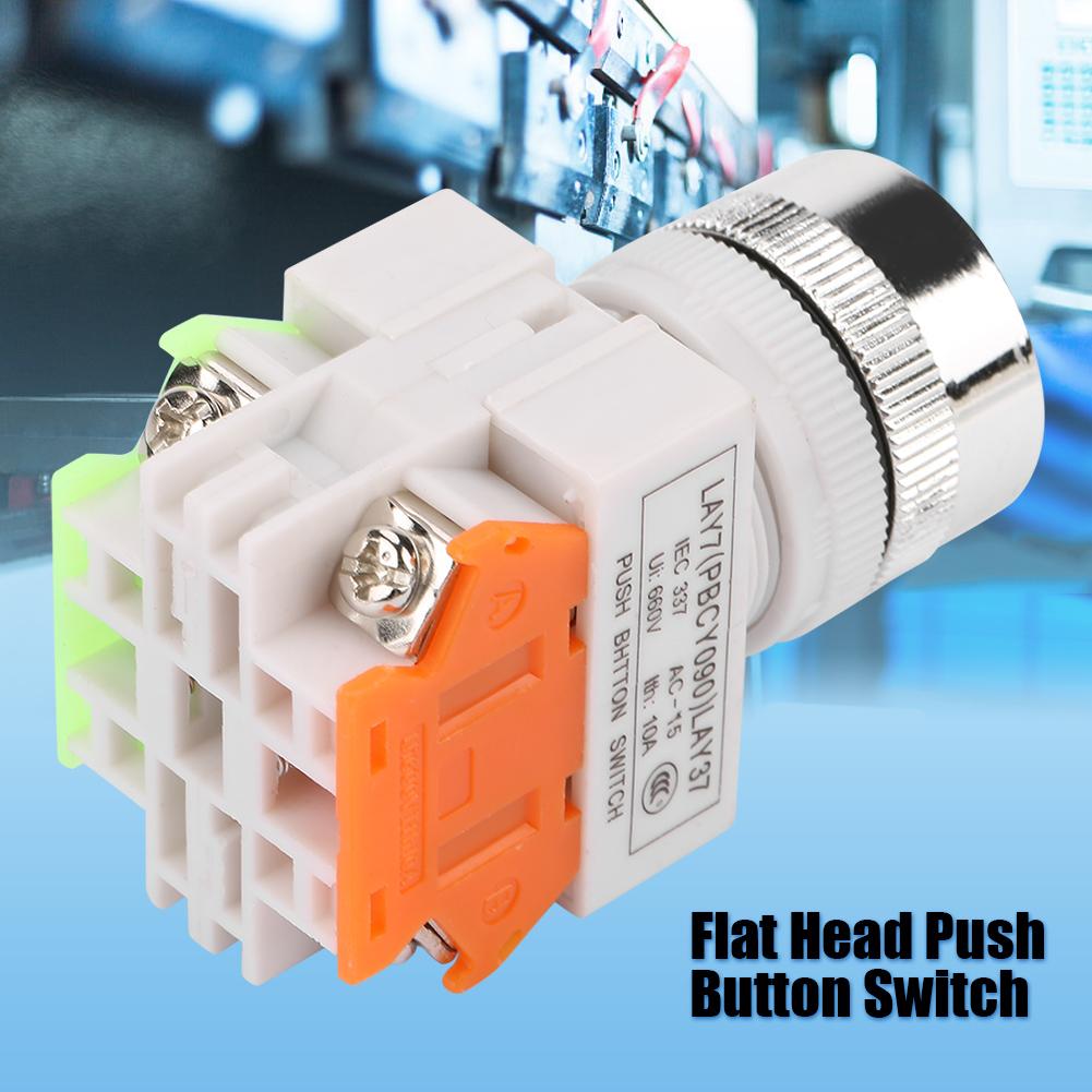 Self Locking Flat Head Red Push Button Switch 22mm Mount LAY3711BNZS