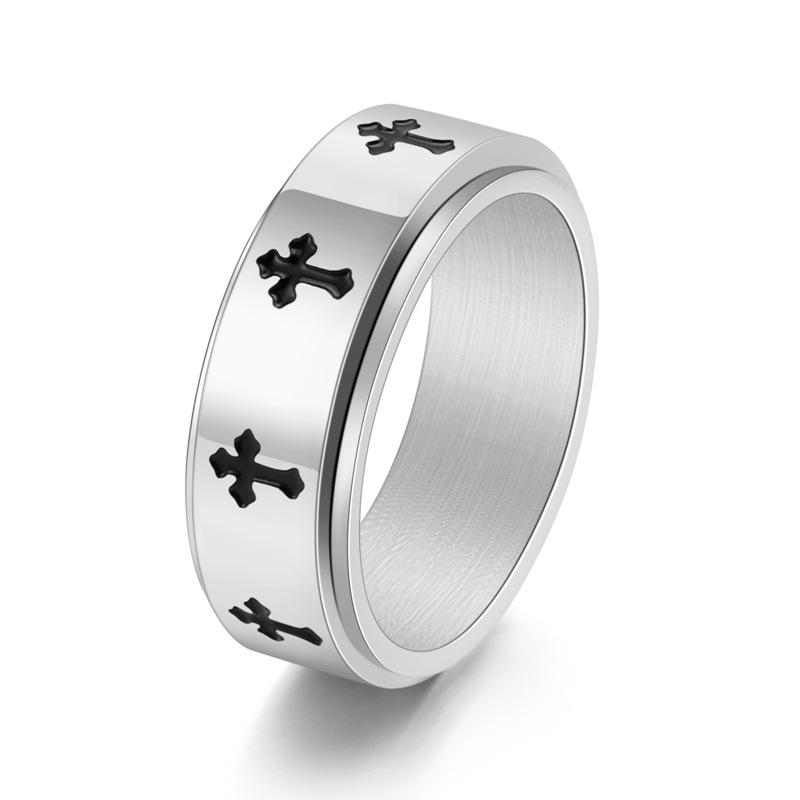 New Men's Black Stainless Steel Rotatable Cross Ring - Fashionable and Smooth Design