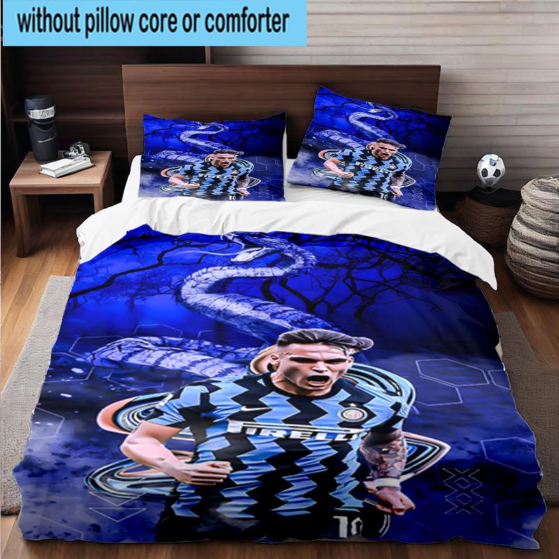 3PCS Inter Milan Star Lautaro Bedding Set,Including 1pc Duvet Cover And 2pcs Pillowcases Perfect for Bedroom, Dormitory, Fan Christmas Gift