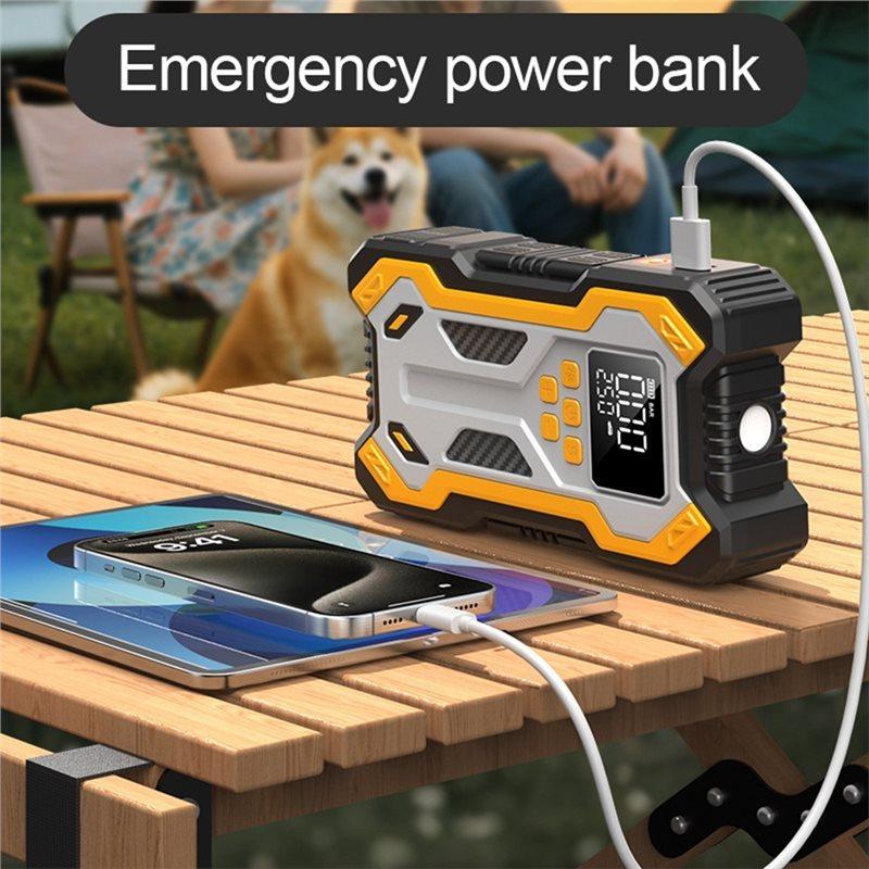 A80X-Car Jump Starter With 10000Mah Air Compressor LCD Screen Portable Booster Battery