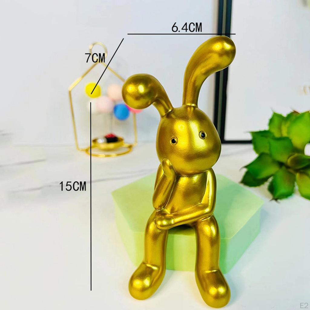 Statue Bookshelf Sculpture Artwork Animal Figures Resin Bunny Figurine Ornament for Home Shelf Desk