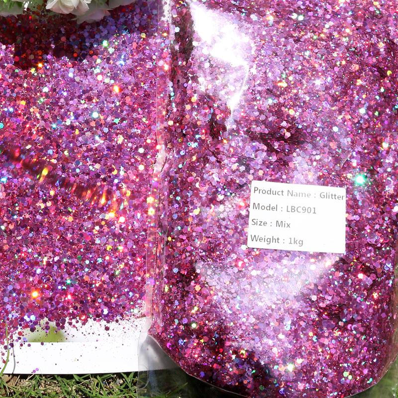 PET Bulk Holographic Glitter 1KG Mixed Chunky Glitter Powder for Crafts
