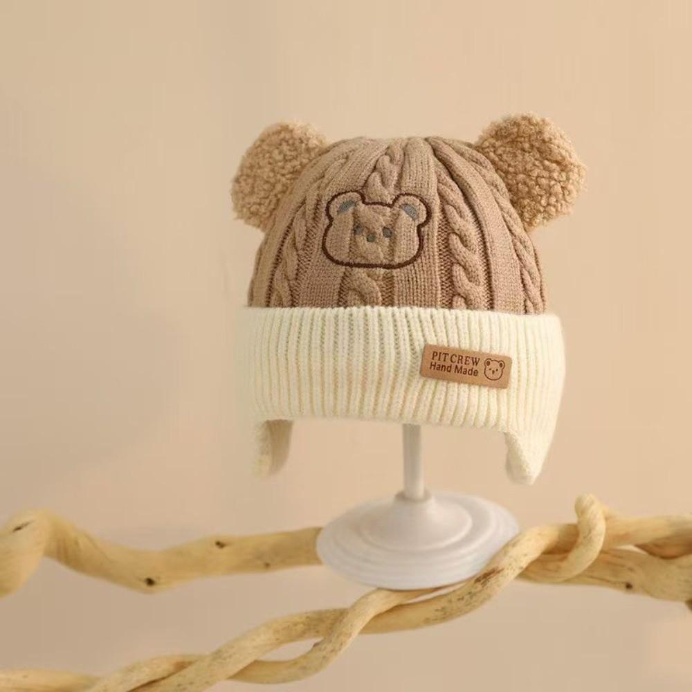 Warm Thick Knitted Beanie Hat Embroidery Pullover Hat New Kids Bear Ear Hat Autumn