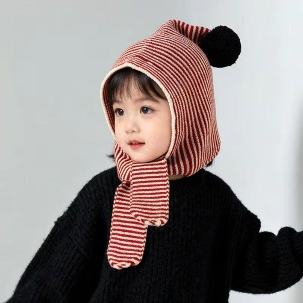 Thick Children's Scarf Hat Striped Design Kids Warm Cap Versatile Knitted Hood Scarf  Unisex Baby
