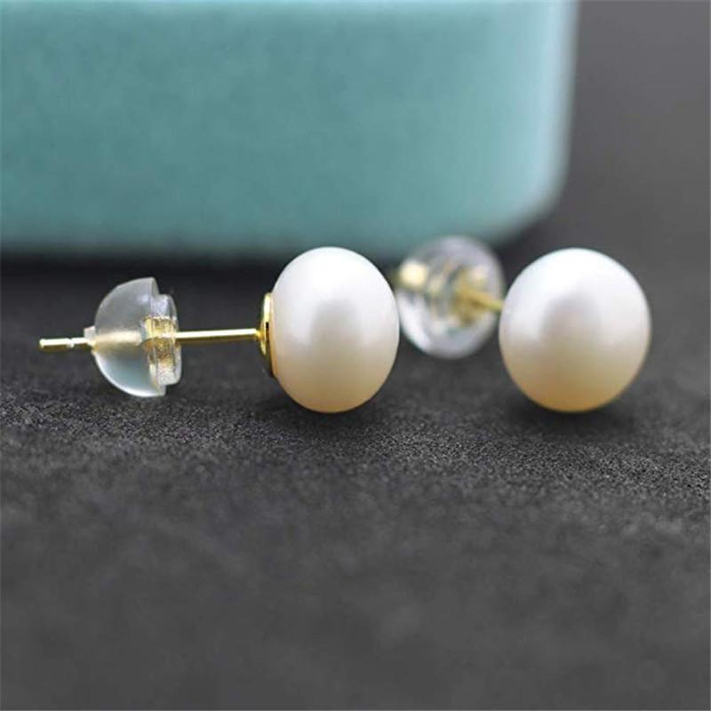 Dainashi High Quality 925silver Gold Color 8 -9mm Bread Round Freshwater Cultured Pearl Stud Earrings For Women Birthday Gift