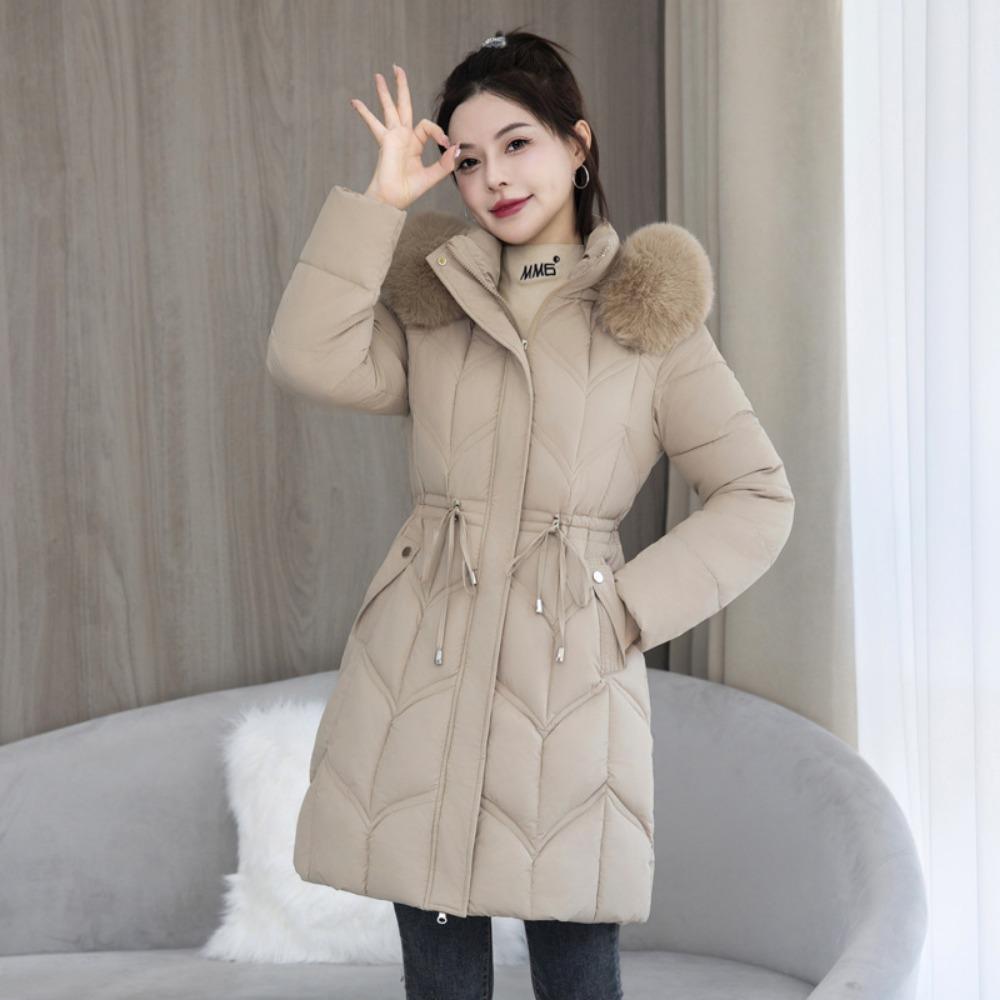 Mid-length cotton-padded jacket with a live cap for middle-aged people, slimming and thickening