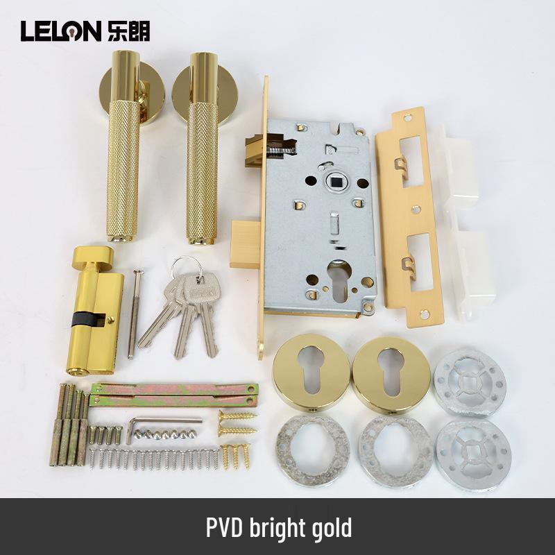 American Style Solid Gold Bedroom Door Lock with Knurled Handle