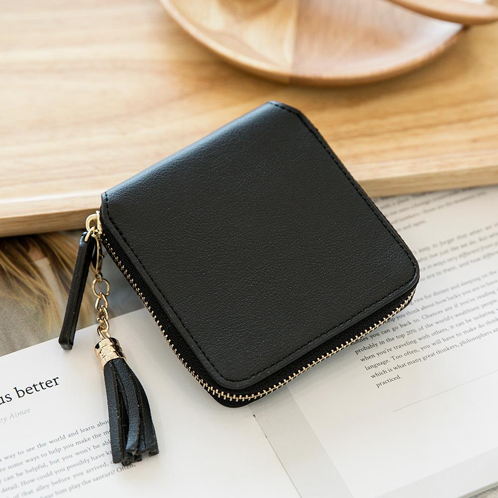 Кошелек женский новый простой квадратный на молнии женский кошелек модный с кисточкой короткий кошелек для мелочи чёрный